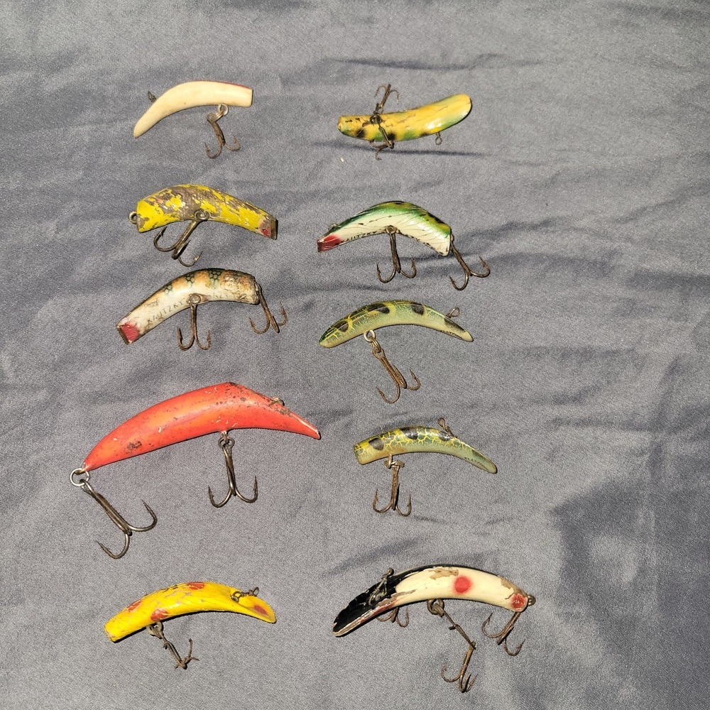 Vintage Fishing Lure Lot Of 10 Helin Yellow Flatfish Lure F6 Kautzky